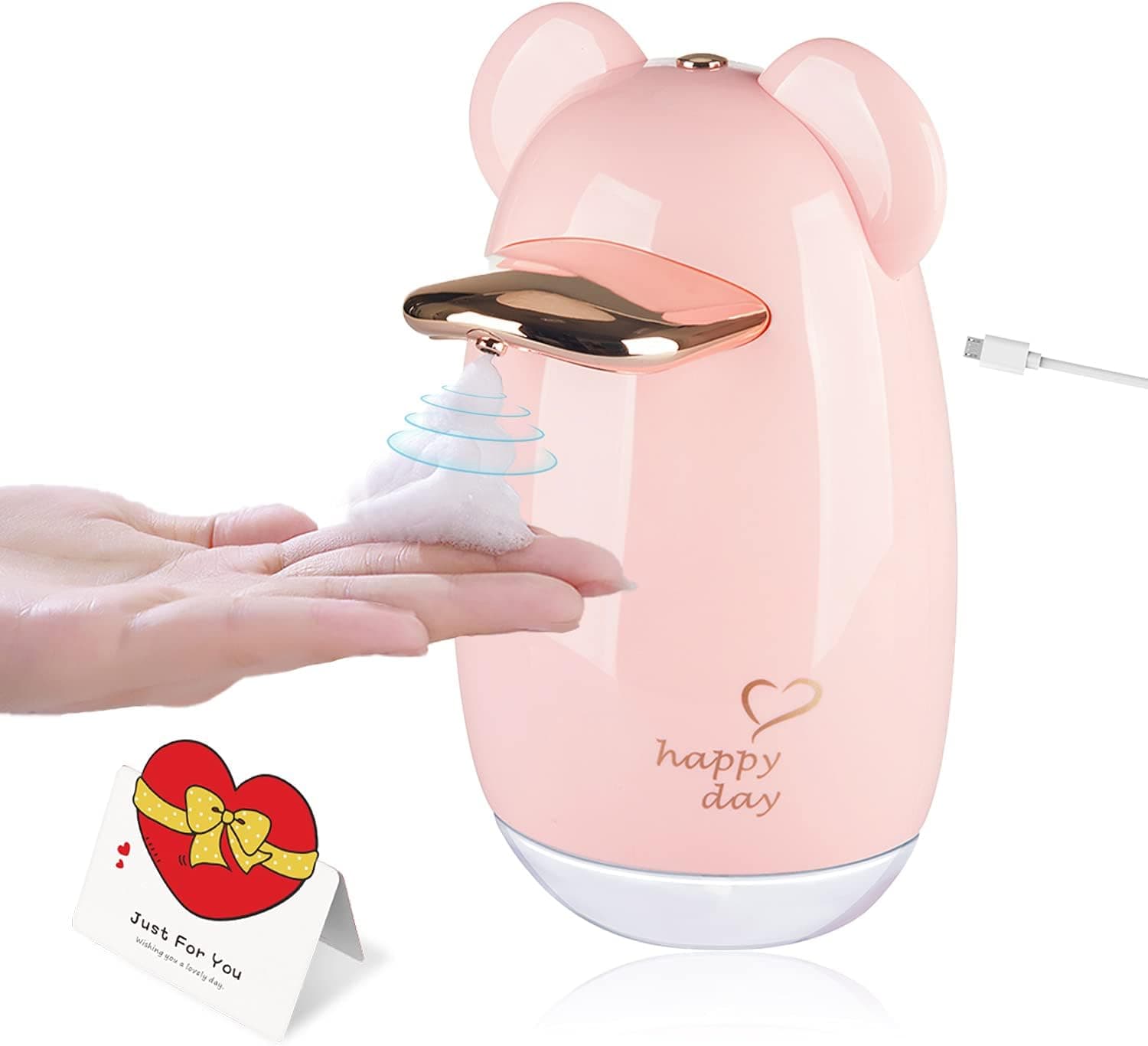 Patch Panda Touchless Soap Dispenser, Automatic Soap Dispenser with Circular Charge, Widely Compatible Hand Soap Dispenser, Foaming Soap Dispenser for Kitchen Bathroom (Pink)