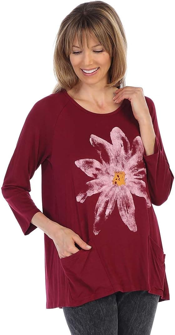 Jess & Jane Daisy Soft Modal Tunic Top in Merlot - MD1-1022