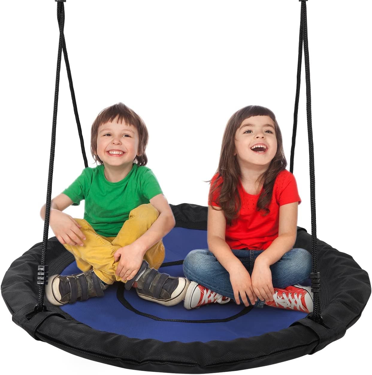 FUNJUMP 40" Waterproof Saucer Tree Swing Set, Attaches to Trees or Existing Swing Sets - 360 Rotate°, Adjustable Hanging Ropes for Kids, Adults and Teens, 700lb (Blue)