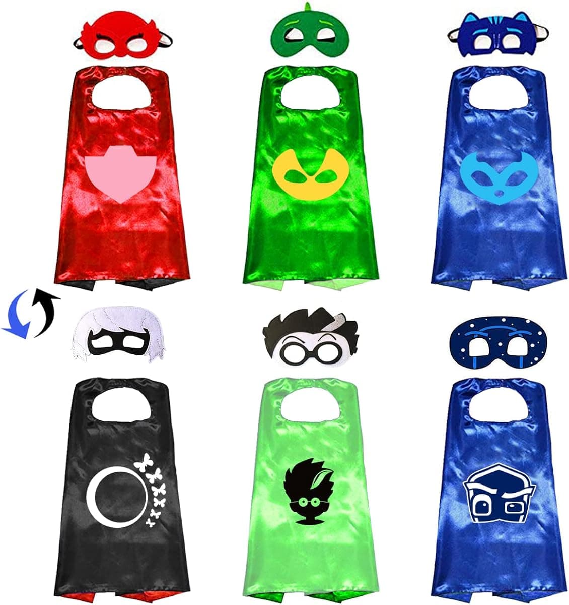 KUCED Superhero Capes with Mask Double Side Superhero Dress up Costumes Christmas Halloween Birthday Party for Kids Gifts (Double Side-Superheros 3 Sets)