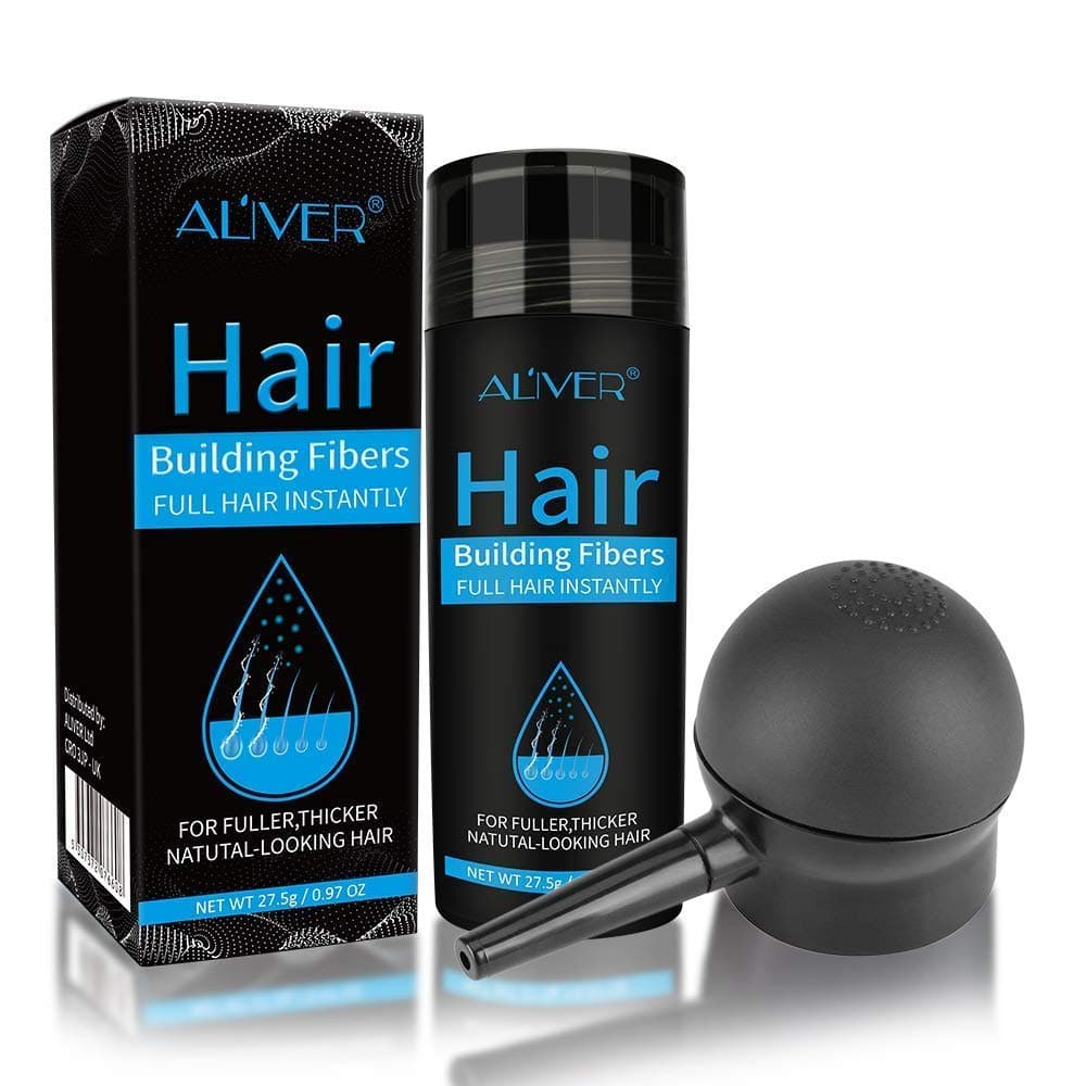 Hair Building Fibers 2 in 1 Kit Set, Hair Fibers for Thinning Hair with Spray BLACK, Fill In Fine or Thinning Hair - Instantly Thicker, Fuller Looking Hair