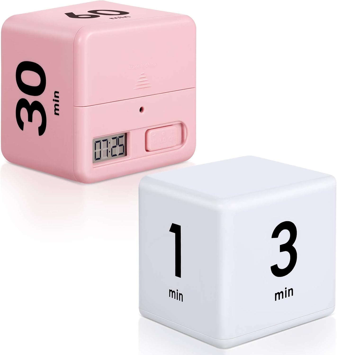 2 Pieces Cube Timer Gravity Sensor Flip Timer, Kitchen Timer Child Timer Workout Timer Study Timer Game Timer for Time Management and Countdown Setting, 1, 3, 5, 10 Minutes and 15, 20, 30, 60 Minutes