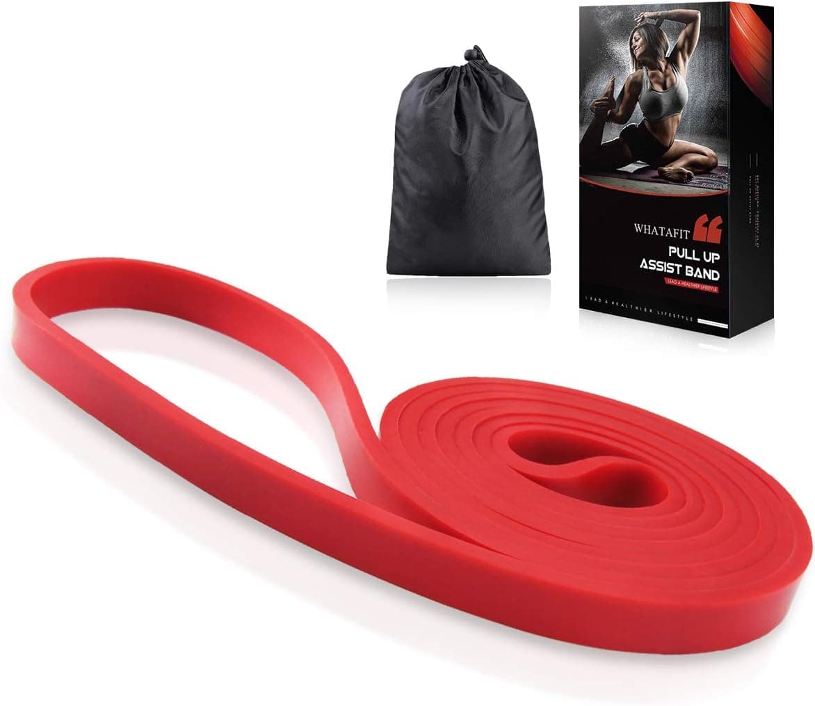 Whatafit Pull Up Assist Bands Best Resistance Stretch Band for Men & Women. Crossfit Assistance Band for Exercise,Chin Ups,Powerlifting,Training,Gyms,Mobility Home Fitness (red)