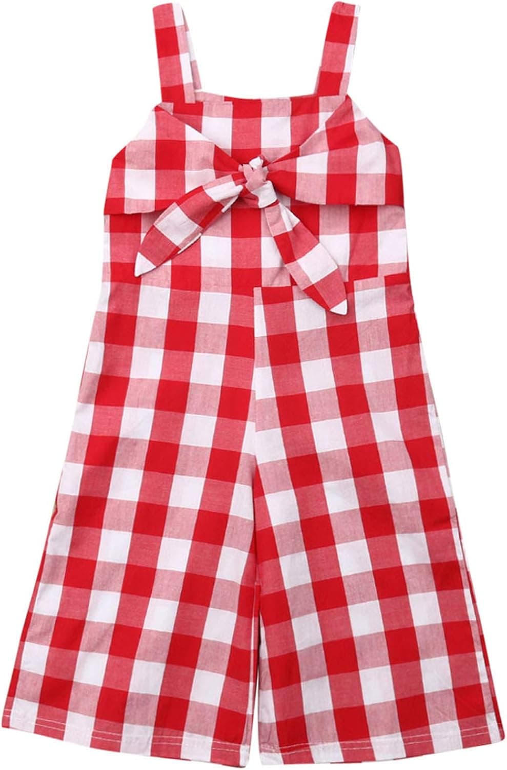 Kids Toddler Baby Girl Red Plaid Big Bow Sleeveless Romper Jumpsuit Bell-Bottoms Pants Clothes Outfits (Red, 1-2 Years)