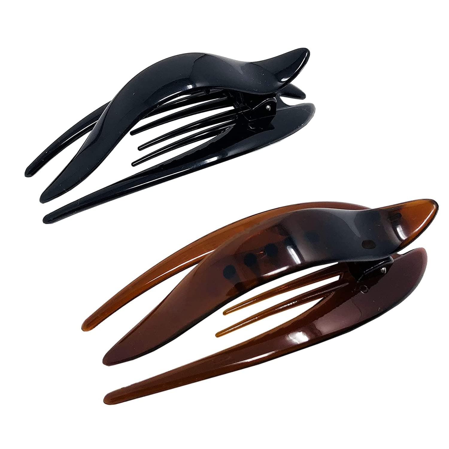 Parcelona French Beak Clasp Tortoise Shell and Black Celluloid Acetate Salon Hinge Side Slide In Jaw Hair Claw (5 inch)