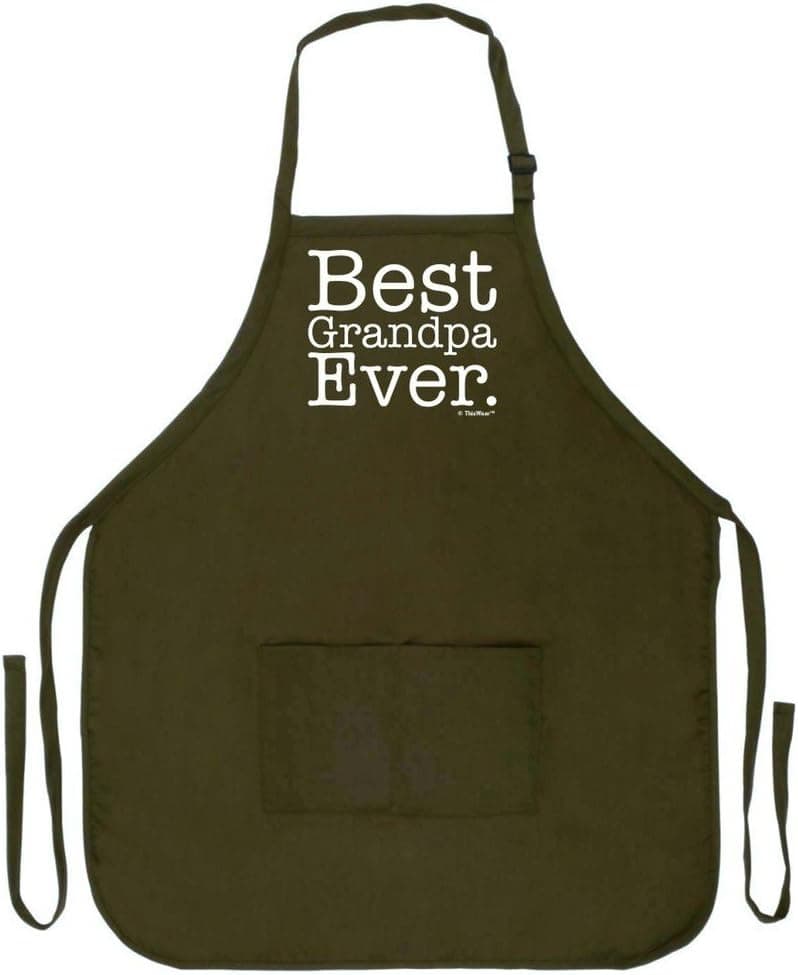 ThisWear Best Grandpa Ever Apron for Kitchen BBQ Two Pocket Apron Military Olive Green