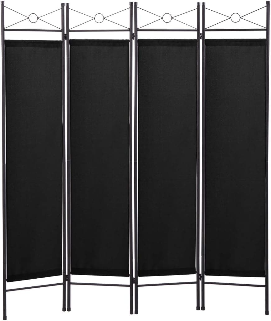 JAXSUNNY 4 Panel Fabric Room Divider Screen, Freestanding Partition Wall Dividers w/Steel Frame, Folding Privacy Screens for Living Room, Bedroom, Studio-A Decent Zoom Backdrop, Black