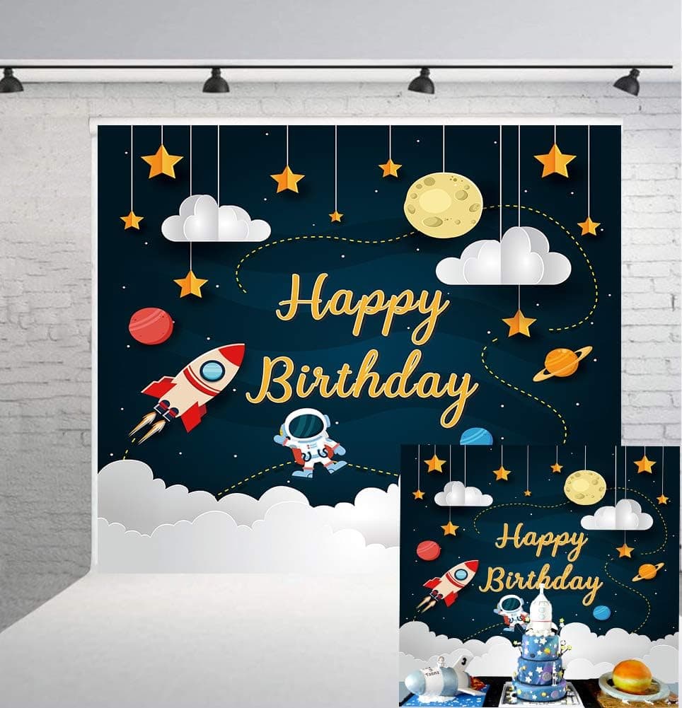 GYA Space Rocket Party Backdrop Custom Name & Age Aliens Party Astronaut Birthday Photography Background Kids Childrens Boys Birthday Party Photo Vinyl Decoration 6x6ft
