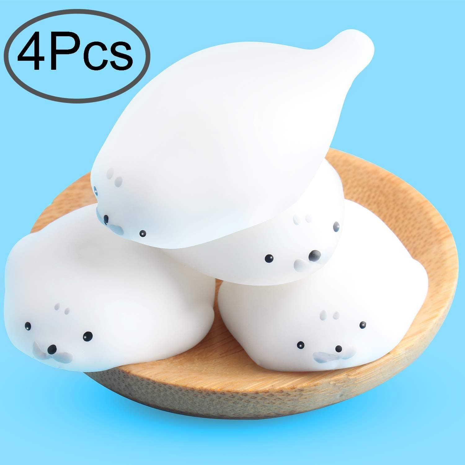 Outee 4 Pcs Mini Seal Squishies Kawaii Soft Squishies Mini Seal Stretchy Squishies Seal Toy Mochi Squeeze Toy