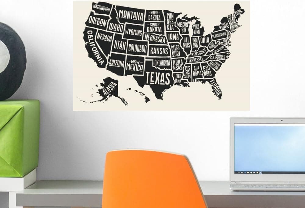 United States America with Wall Mural Wallmonkeys Peel and Stick Vinyl Graphic (18 in W x 12 in H) WM376332