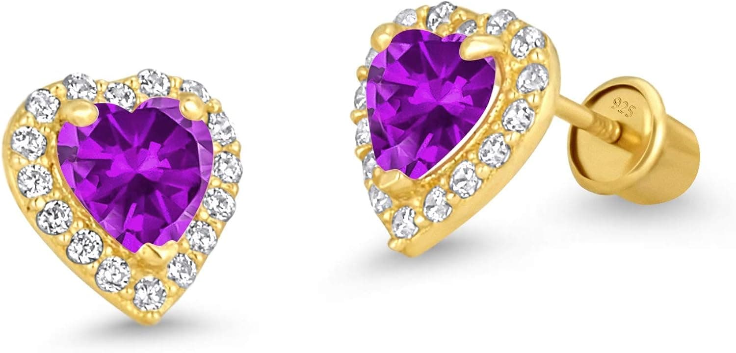 14k Gold Plated Brass Heart Screwback Children Earrings with Sterling Silver Post
