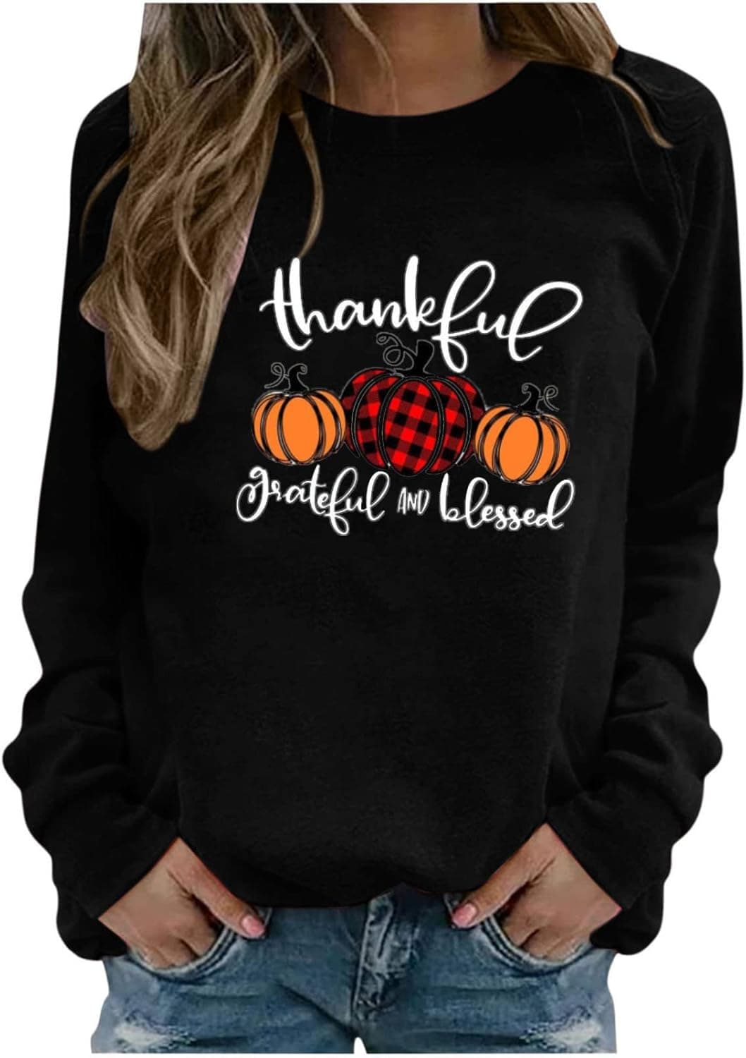 Thanksgiving Shirts for Women Tops Blouse Thakful Gratefull Blessed Fall Sweaters Clothes Pumpkin Graphic Sweatshirt