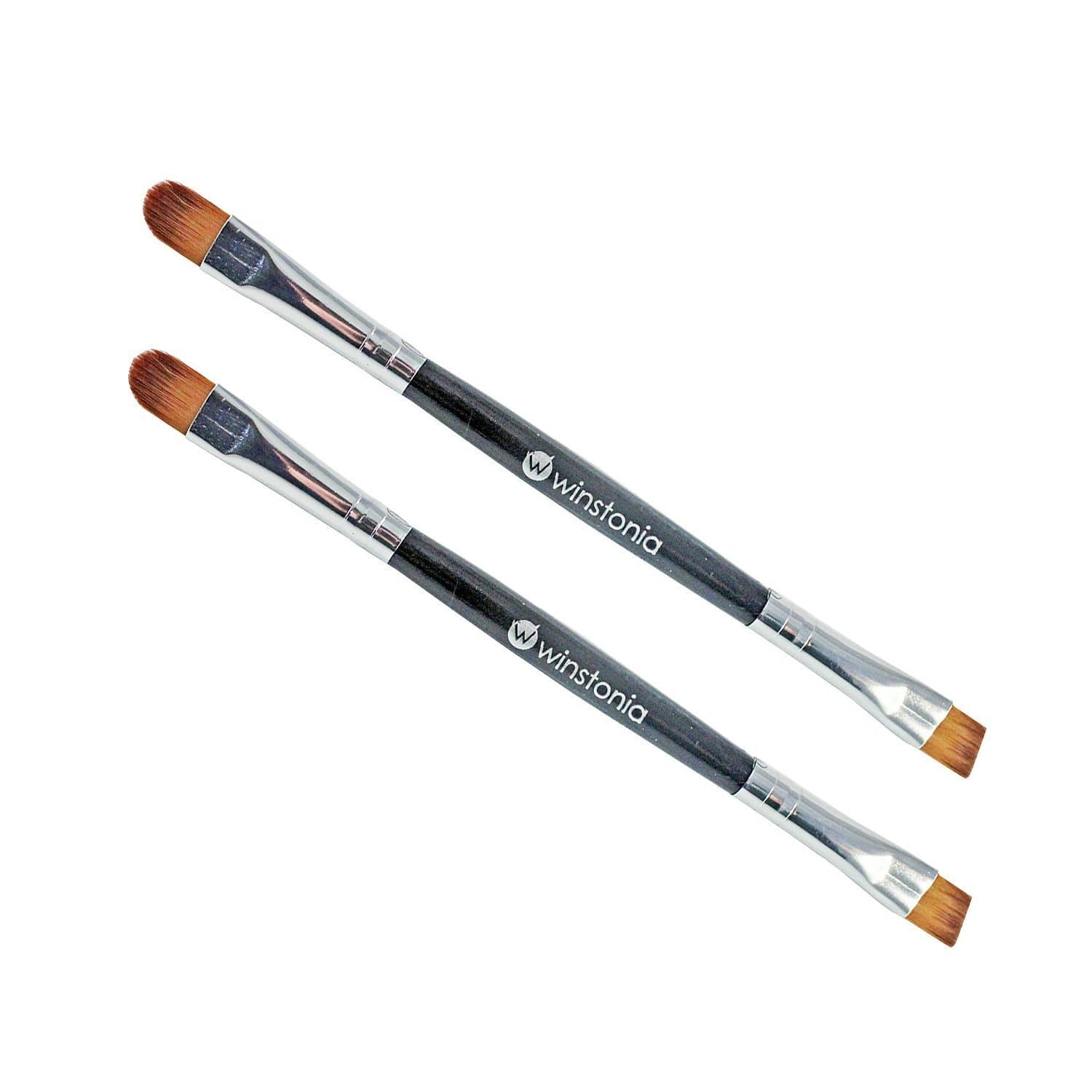 Winstonia Set of 2 Angled Eye Shadow Blending Highlight Brow Brush Multi-purpose Travel Kit Everyday Uses