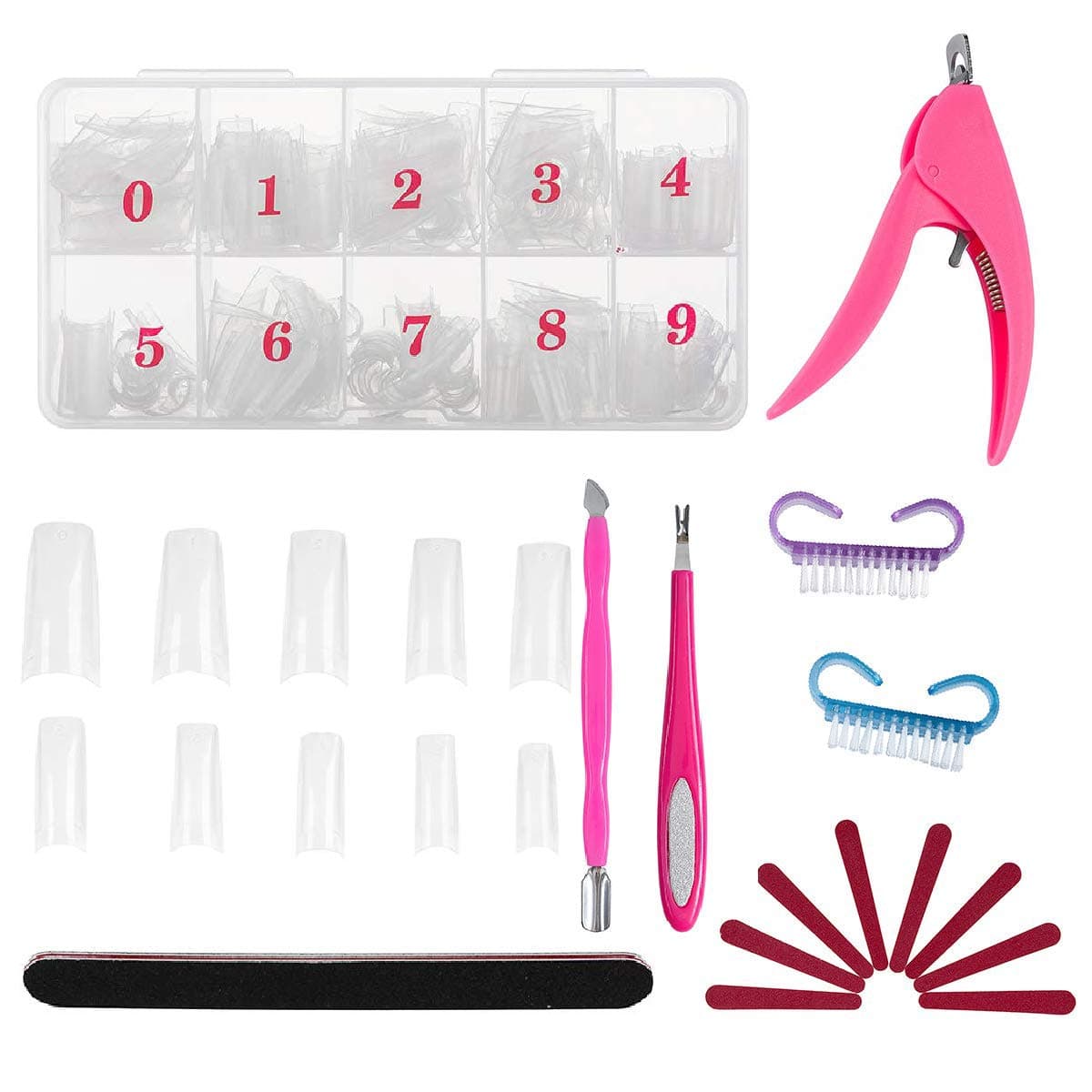 Clear Acrylic Nail Tips, 500 PCS Coffin Nails Full Cover Fake Nail Tips with Nail Clipper Nail File and Brush Tool Set (Clear)
