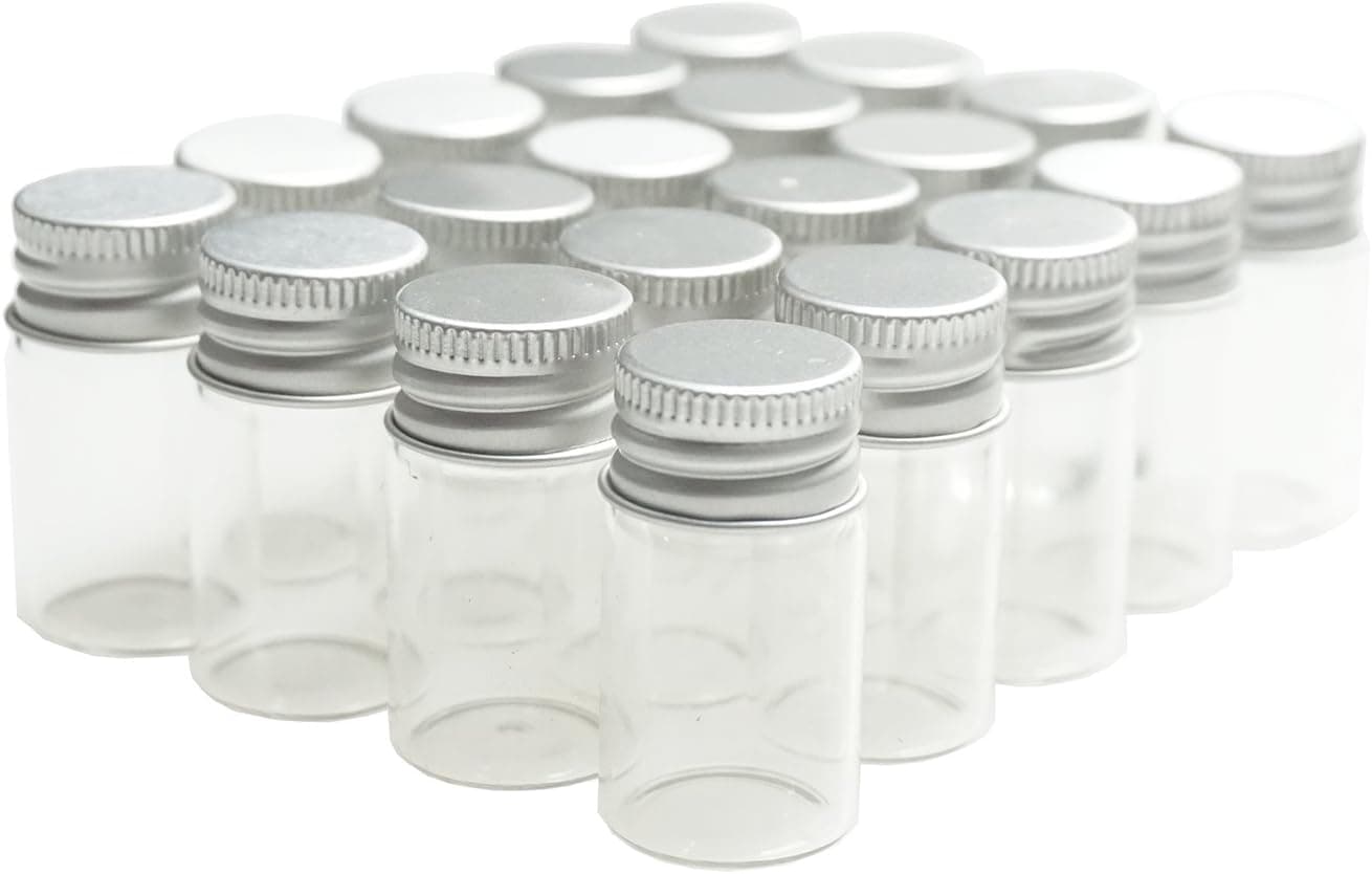 Shxstore Mini Glass Bottles with Aluminum Caps 7ml for Message Bottle Jewelry Accessories 0.24 Ounce Jars Small Bottle, Pack of 20