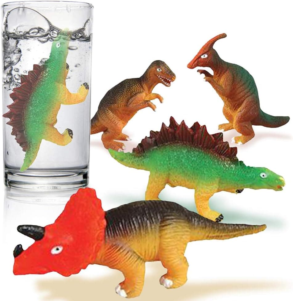 ArtCreativity Water Growing Dinosaur Toys - Set of 4 - Grow Up to 5 Times Larger - Expandable Magical Animals with Cool Assortment - Dino Birthday Party Favors for Kids - Endless Fun in The Tub