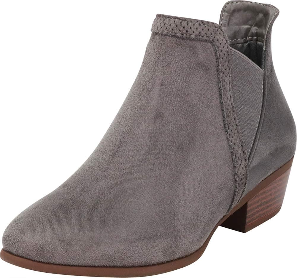 Cambridge Select Women's V Cutout Chelsea Stretch Chunky Stacked Low Heel Ankle Bootie,7.5 B(M) US,Charcoal IMSU