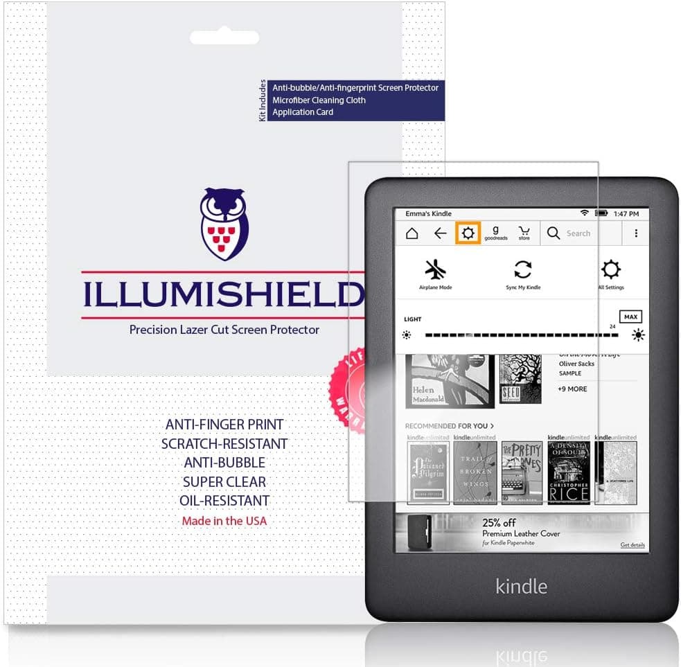 ILLUMISHIELD Screen Protector Compatible with Amazon Kindle (6 inch, 2019)(3-Pack) Clear HD Shield Anti-Bubble and Anti-Fingerprint PET Film