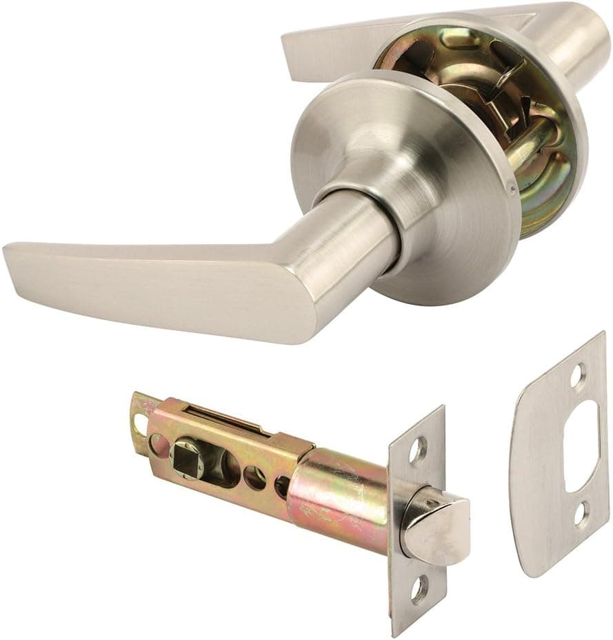 Prime-Line MP65253 Passage Lever, Fits 2-3/8in and 2-3/4in Backset, Satin Nickel, ADA, (1 set)