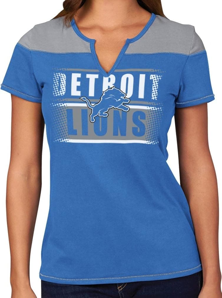 Majestic Athletic Detroit Lions Womens Football Miracle Blue V-Neck T-Shirt