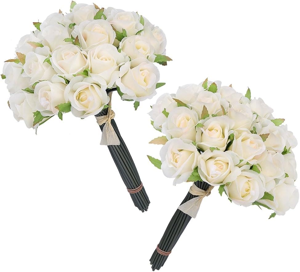 Easin Wedding Flower Artificial Flowers for Room Home Hotel Party Event Decoration Silk Mini Rose Bud 2 Set (Ivory)