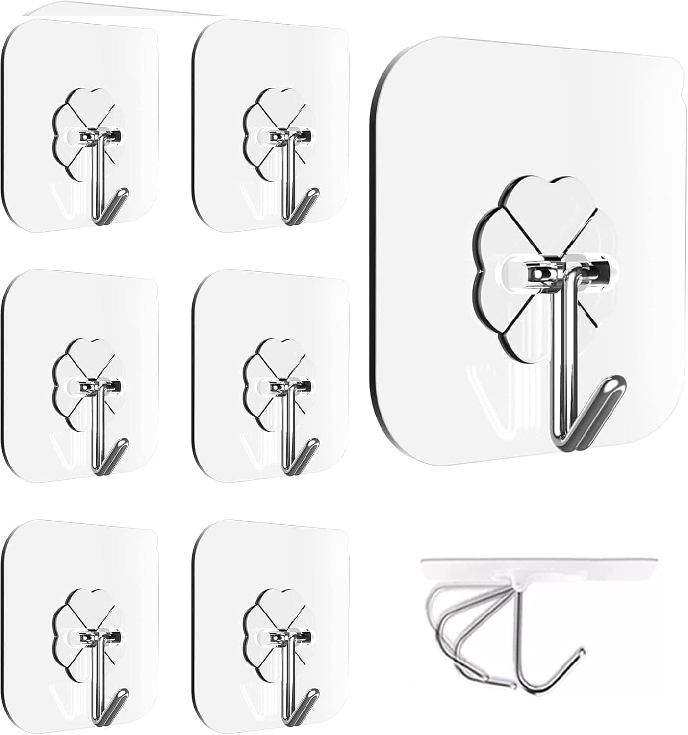 SLKING STORE 6 Packs Wall Hooks Strong Adhesive Seamless Clear Transparent Hooks Waterproof and Oilproof Utility Hook Kitchen Bathroom Ceiling Office Window Waterproof Home Essentials