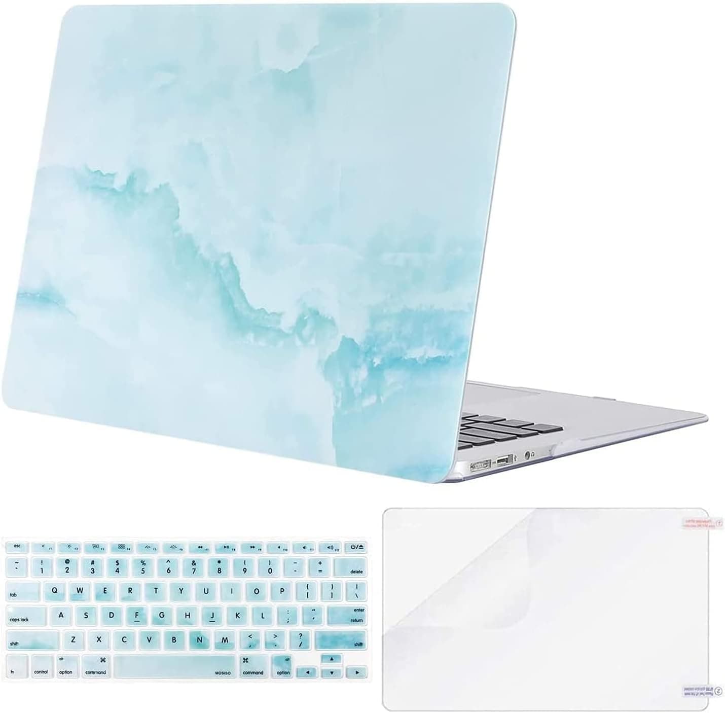 MOSISO Compatible with MacBook Air 13 inch Case (Models: A1369 & A1466, Older Version 2010-2017 Release), Plastic Cloud Marble Hard Shell Case & Keyboard Cover & Screen Protector, Hot Blue