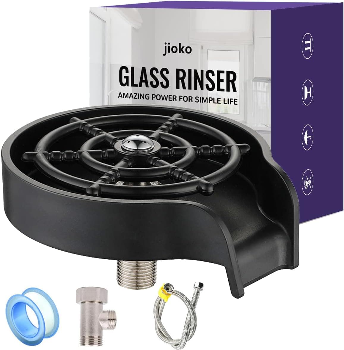Kitchen Sink Glass Rinser,Faucet Bar Glass Rinser,Bottle Washer,Kitchen Sinks Accessories,Cup Cleaner for Bottle,Glass Cleaner Sink Attachment,Matte Black