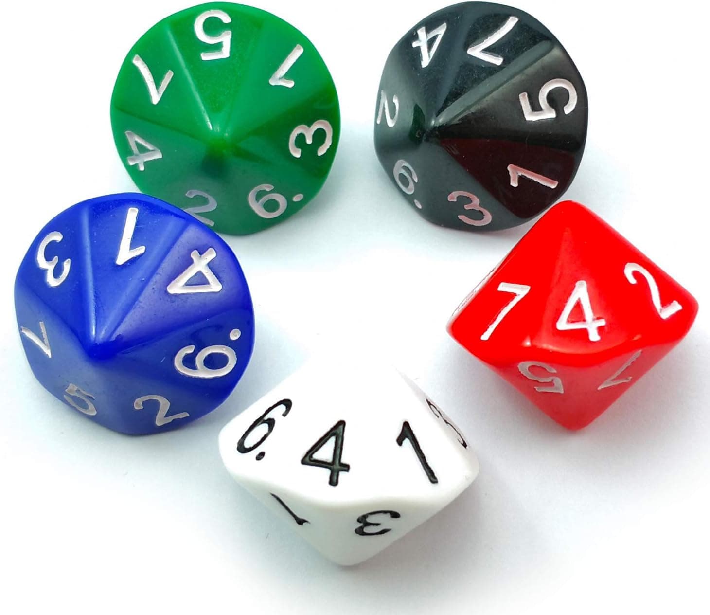 BESCON 5pcs Pack of D14 Dice Numbered 1 to 7 Twice - 14 Sides Dice Assorted Colors of 5 Set