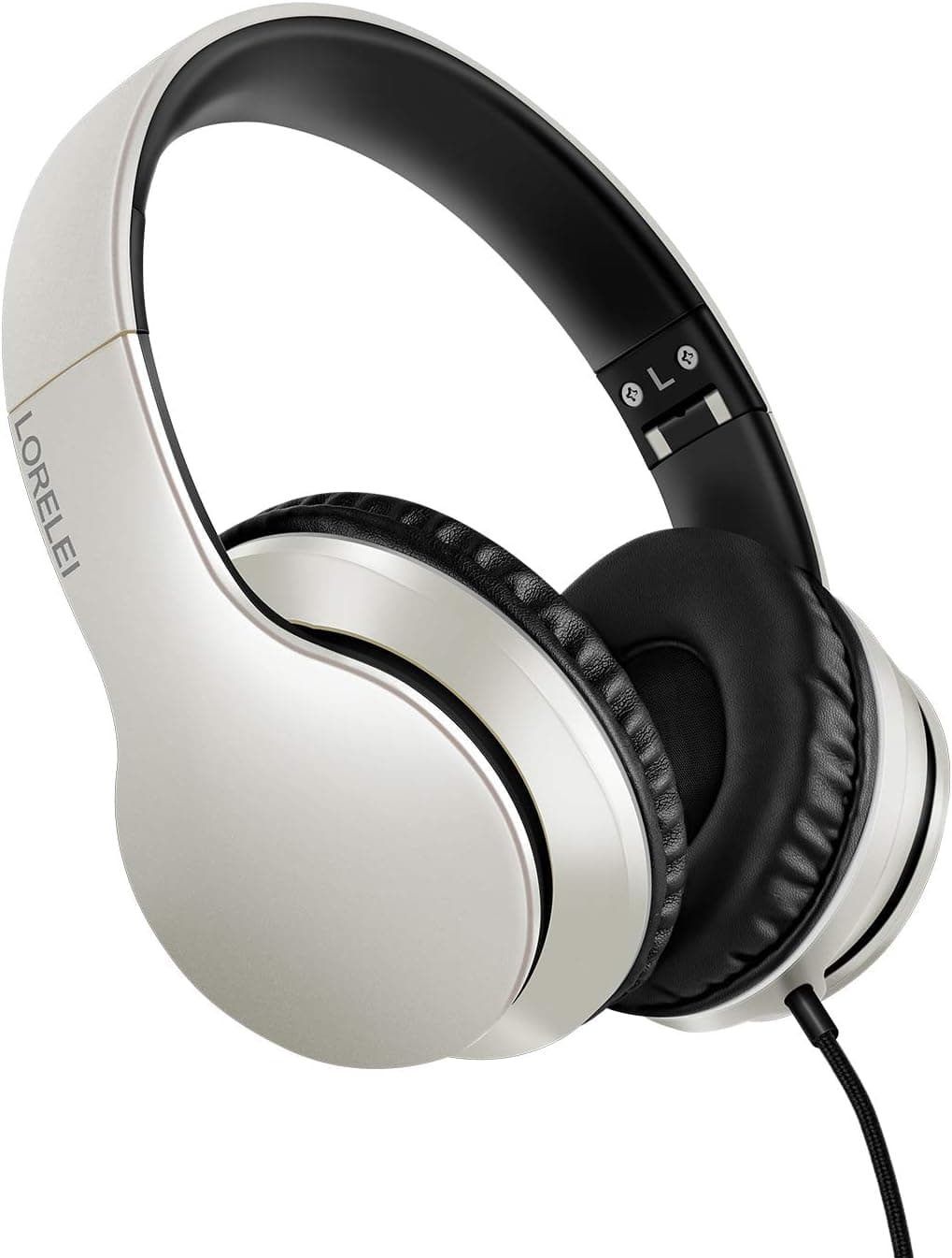 LORELEI X6 Over-Ear Headphones with Microphone, Lightweight Foldable & Portable Stereo Bass Headphones with 1.45M No-Tangle, Wired Headphones for Smartphone Tablet MP3 / 4