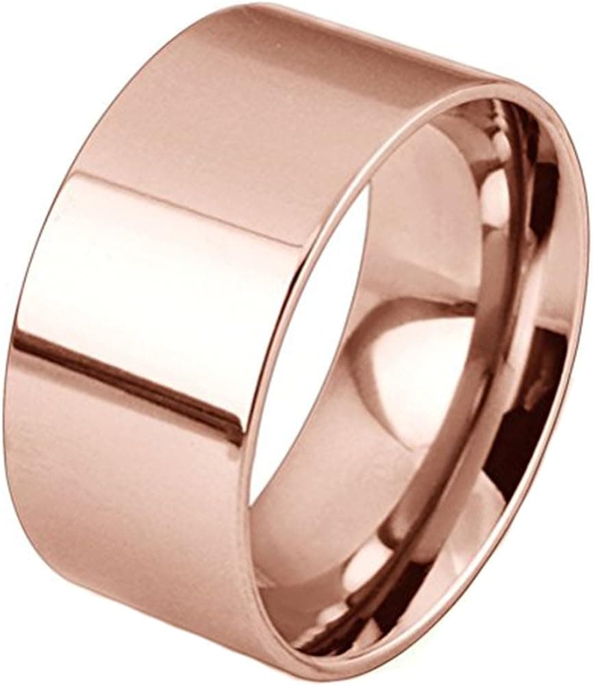 Fashion Month Men Women 10mm Wide Stainless Steel Ring Simple Style Rose Gold Big Band Polished Flat Top Comfort Fit