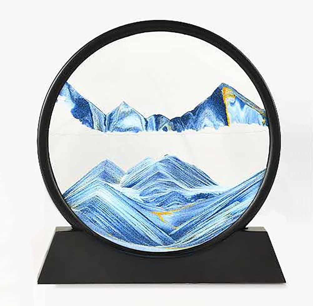 YOOLANSA Falling Sand Art Sandscape，Moving Sand Art Decor，Rainbow Vision Sand Picture for Home Decor and Office（ 7in，Lake Blue