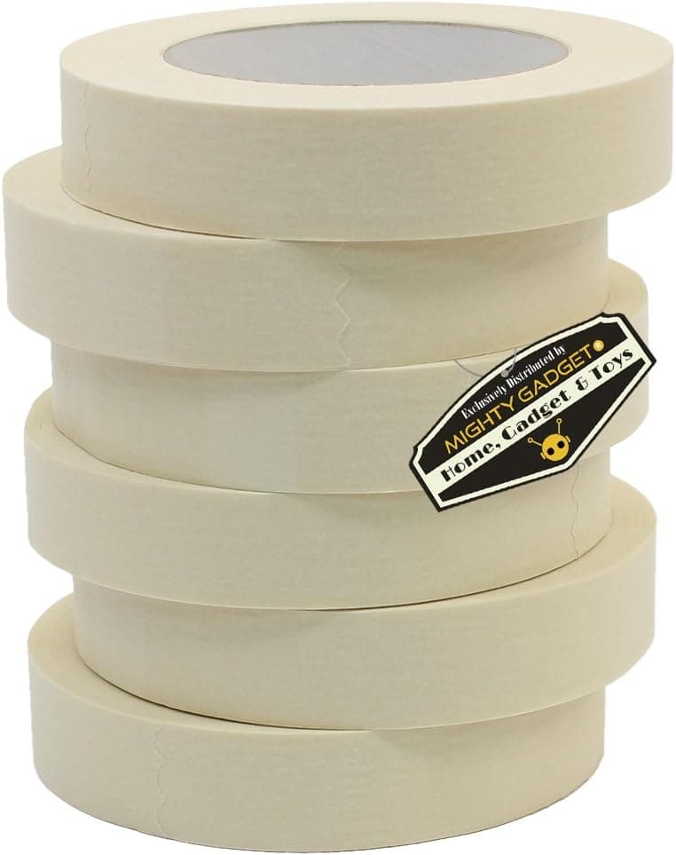 6 Rolls of Mighty Gadget (R) General Purpose Masking Tape for Production Painting - Natural Color Color (1 in. x 60 Yards)