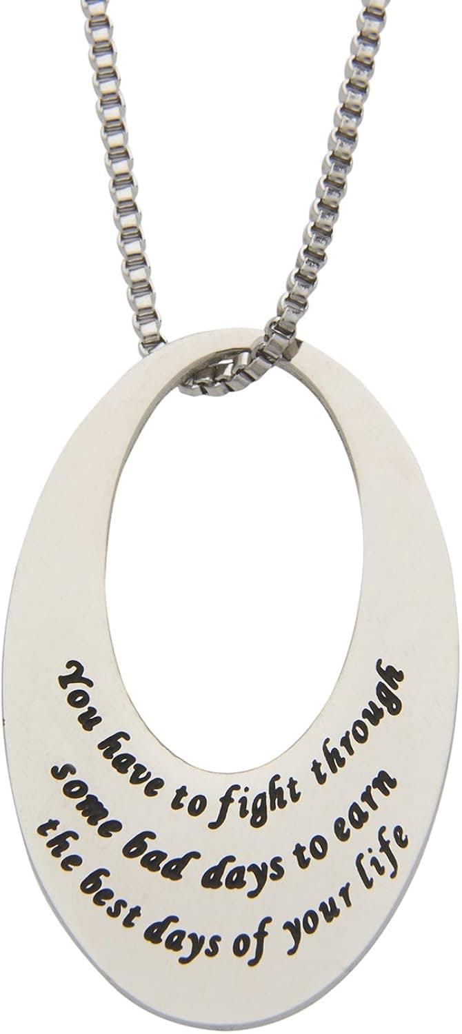 Inspirational Necklace for Women- You Have to Fight Through Some Bad Days, Mantra Inspirational Daily Reminder Necklaces, Inspirational Jewelry & Gifts, 18"
