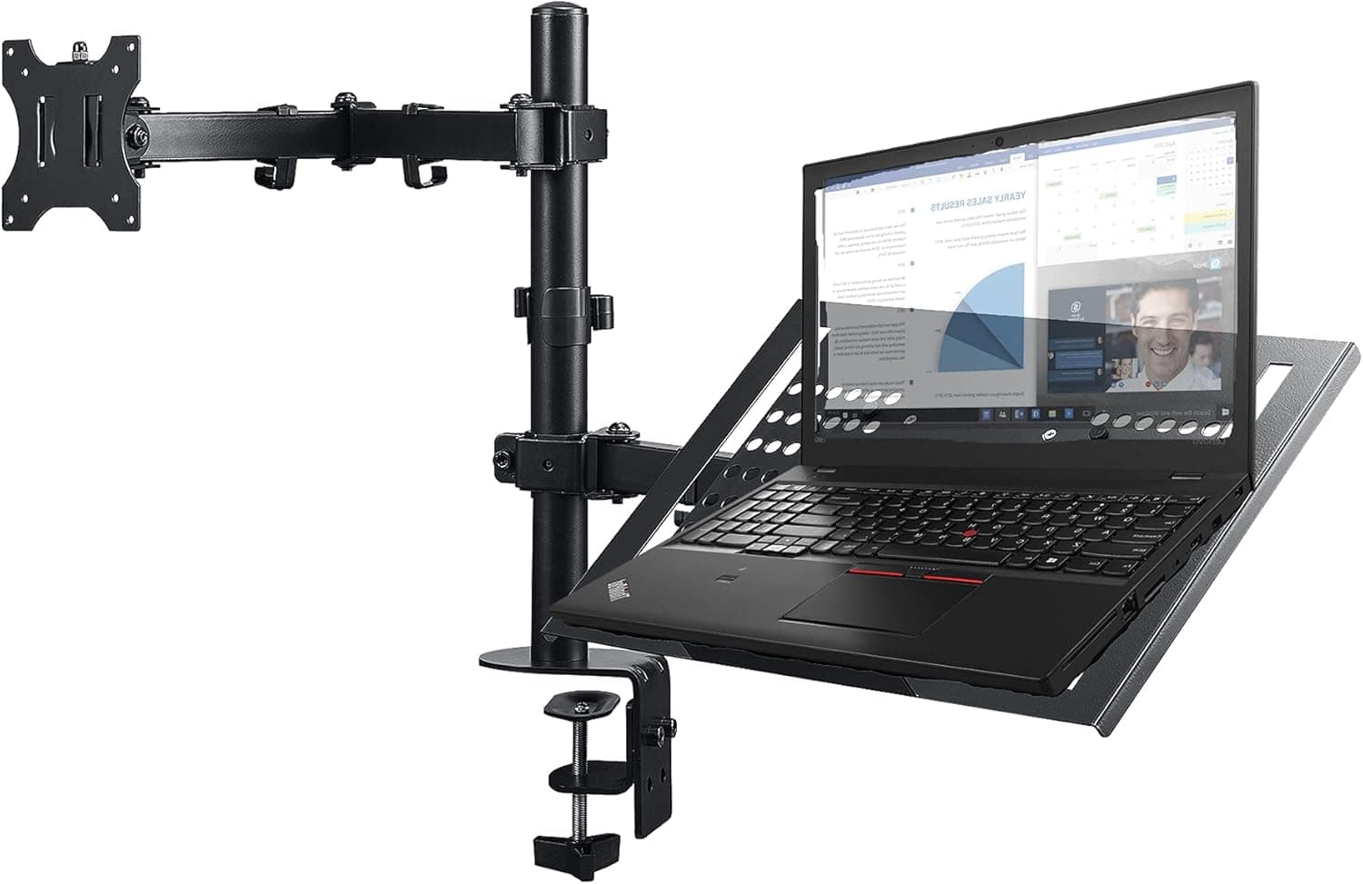 FORGING MOUNT Laptop Monitor Mountstand with Keyboard Tray,Adjustable Monitor arm DeskMount with Clamp&Grommet Mounting Base for 13-32'' LCD ComputerScreens Upto 22lbs,Notebook upto17'',by HY Bracket