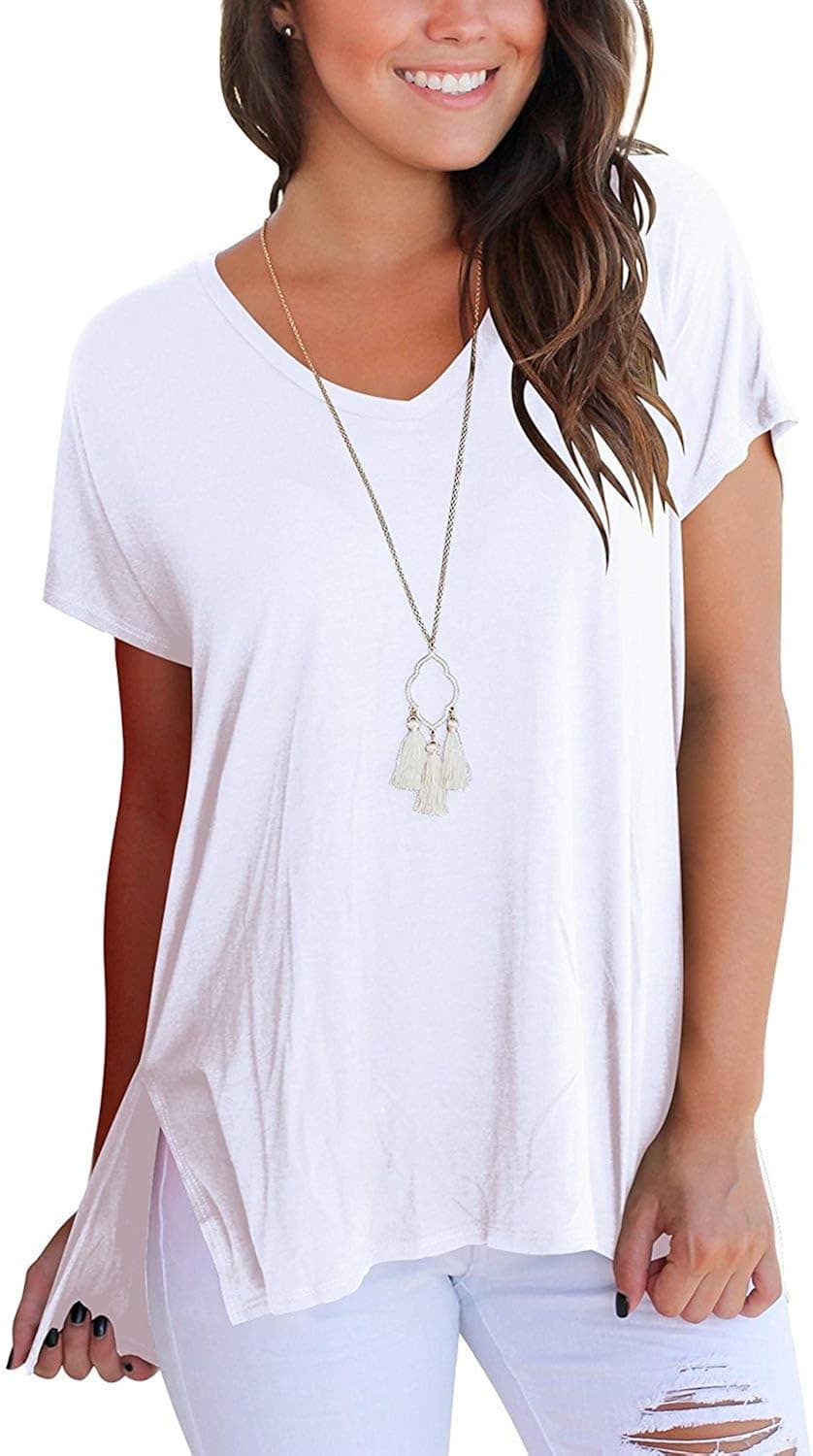 Aokosor Women's Short Sleeve High Low Loose T Shirt Basic Tee Tops with Side Split