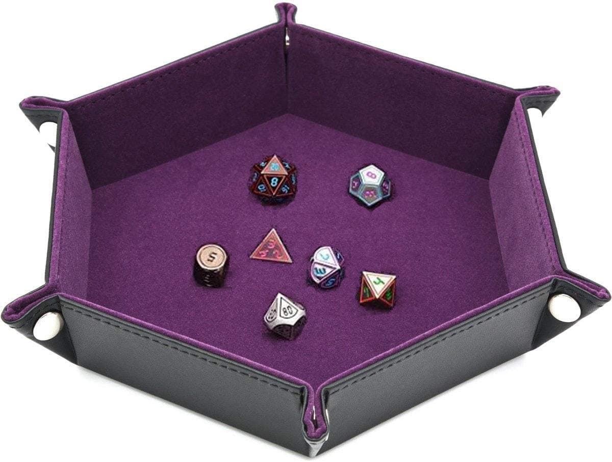 Dice Tray Dice Holder PU Leather Folding Rectangle Tray Purple Velvet for Dungeons and Dragons DND RPG MTG and Other Dice Games (Purple-6)