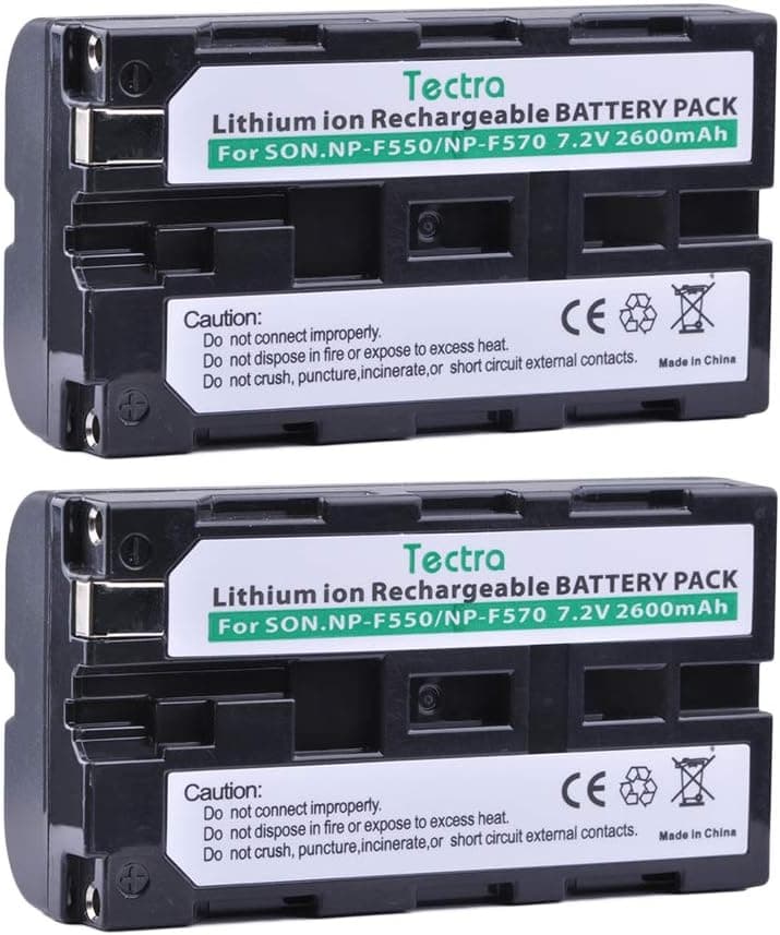 Tectra 2-Pack NP-F550 NP-F570 Replacement Battery for Sony CCD-SC55 CCD-RV100 CCD-RV200 SC5 SC9 TR1 TR940 TR917 TR516 TR716 Camera and CN-160 CN-216 CN-304 YN 300 VL600 LED Video Light
