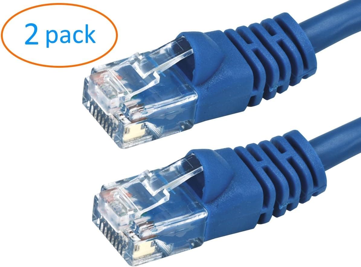 Kenuco CAT7 Double Shielded 10 Gigabit 600MHz Ethernet Patch Cable | Blue | 12ft | Pack of 2