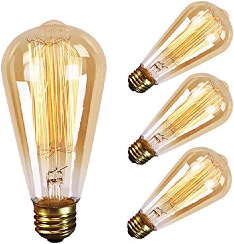 GMY Lighting Vintage Edison Bulb Dimmable ST64 60Watt Teardrop Classic Squirrel Cage Filament Light E26 2200K (4Pack)