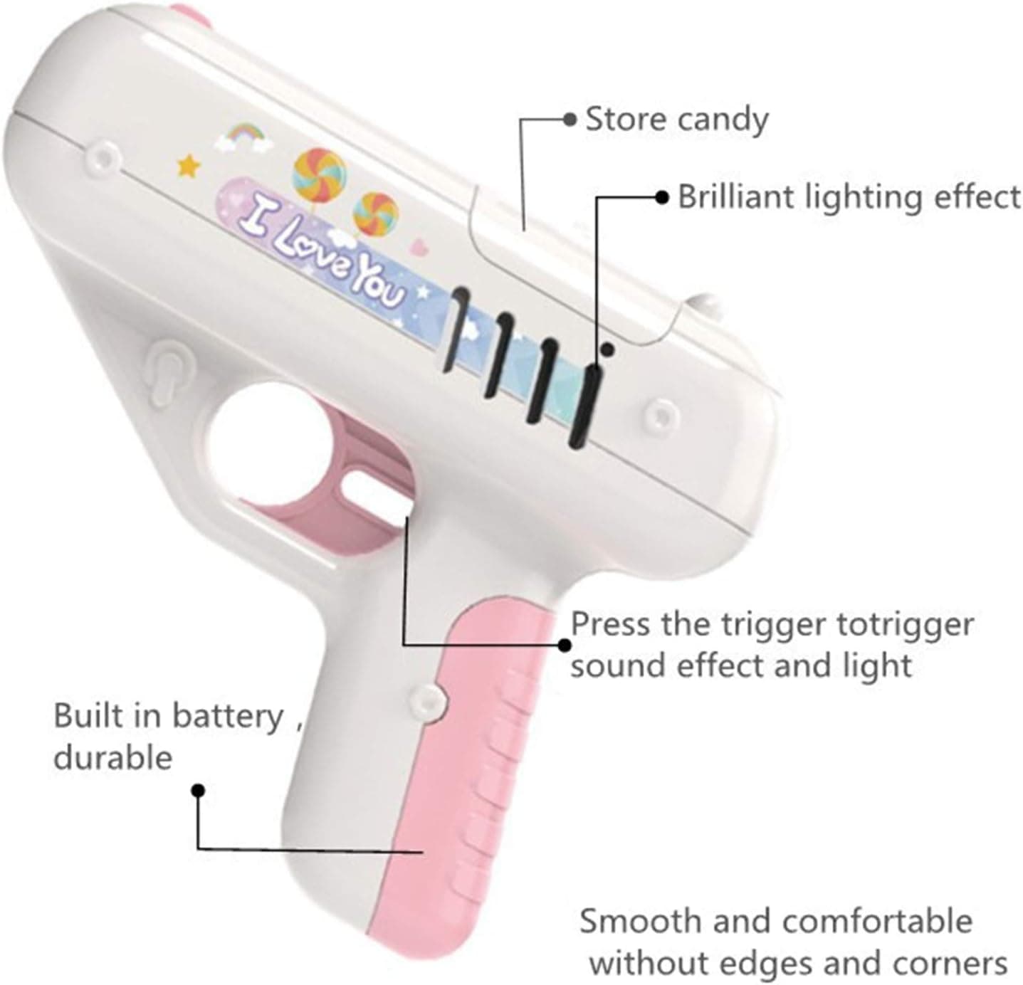 Kayswang Lollipop Storage Gun Sweet Toys Surprise Ideas Gifts Candy Gun Children's Candy Toy Sugar Gun I Love You for Children Adult Sugar Lollipop Gun Surprise Ideas Gifts for Boys and Girls (Pink)