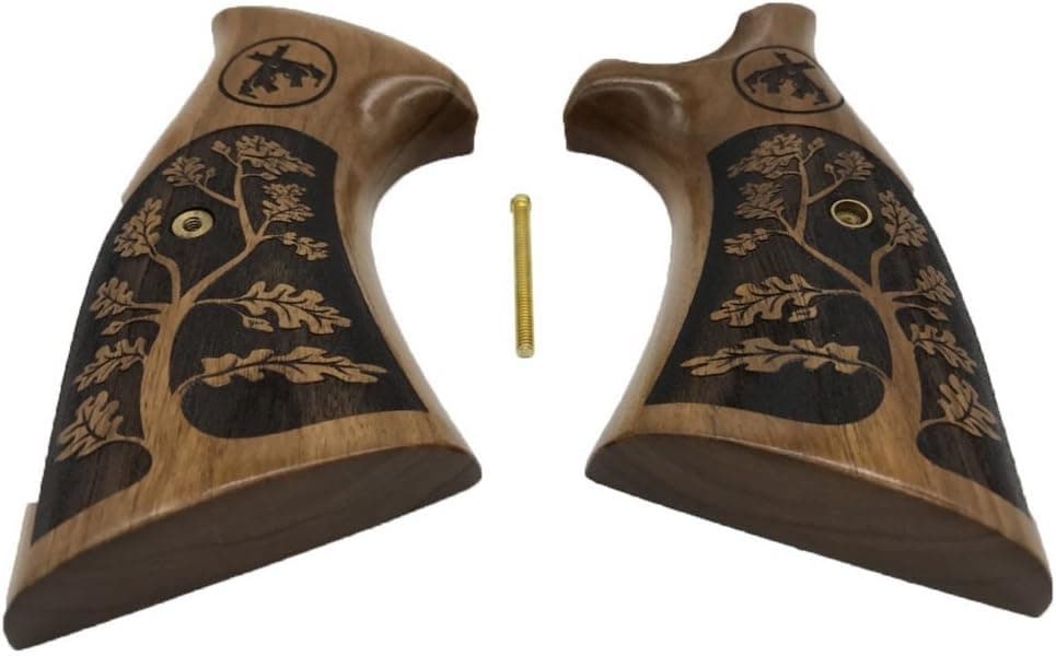 handicraftgrips KRW72## New Smith & Wesson S&W K/L K L Frame Round Butt Grips Hard Wood Laser Logo Checkered Open Back Silver Medallions Handmade Sport Men Birthday Newyear Christmas
