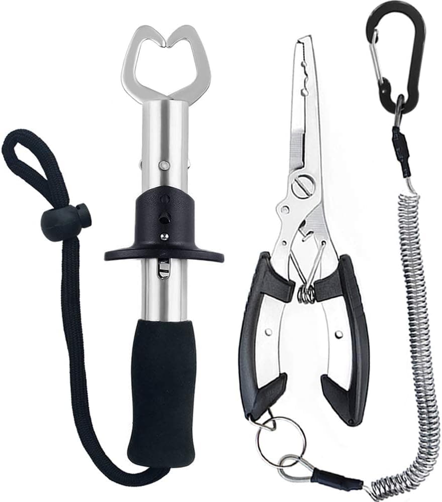 Lix&Rix Portable Fishing Pliers Stainless Steel Fish Lip Grippers with Sheath and Lanyards