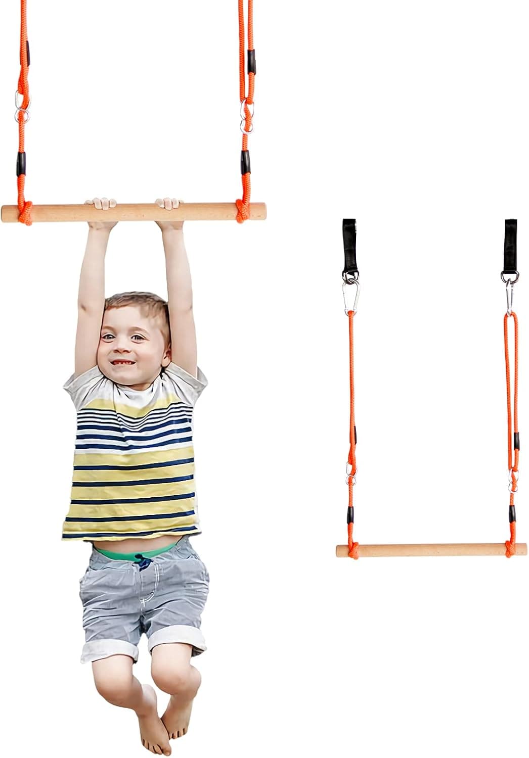 LISUEYNE Monkey Bars,Adjustable and Durable Backyard Outdoor Swing Monkey Bar,Obstacle Course Bars for Training Equipment,Trapeze Swing Bar,Nylon Rope with Wood Bar,Orange
