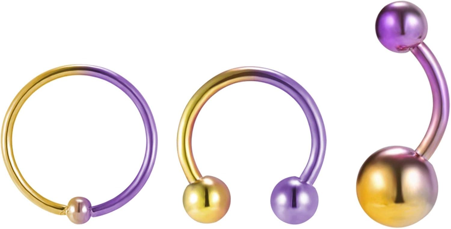 ZS Stainless Steel Nose Septum Navel Piercing Jewelry, 14G Belly Button Rings, 16G Horseshoe Nose Rings, 20G Flexible Captive Nose Rings