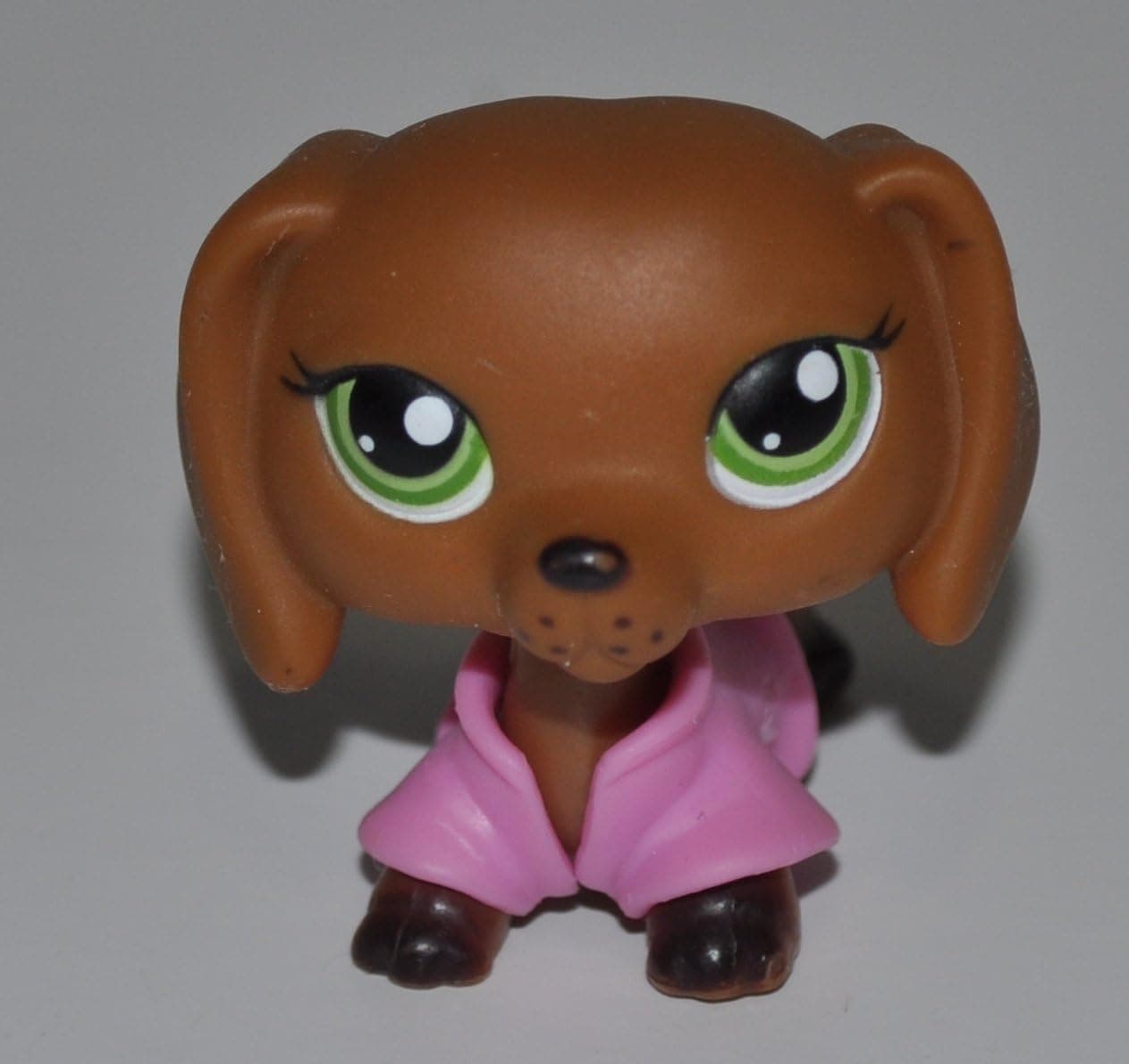 Dachshund #139 (Brown, Green Eyes, Pink Shirt) - Littlest Pet Shop (Retired) Collector Toy - LPS Collectible Replacement Figure - Loose (OOP Out of Package & Print)
