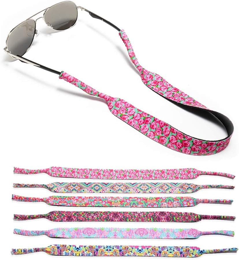 Anne & Gene Durable and Comfortable Neoprene Glasses Strap 6 Pack for Girls and Women, Ideal for Water Sports and Outdoor Activities – Blossom