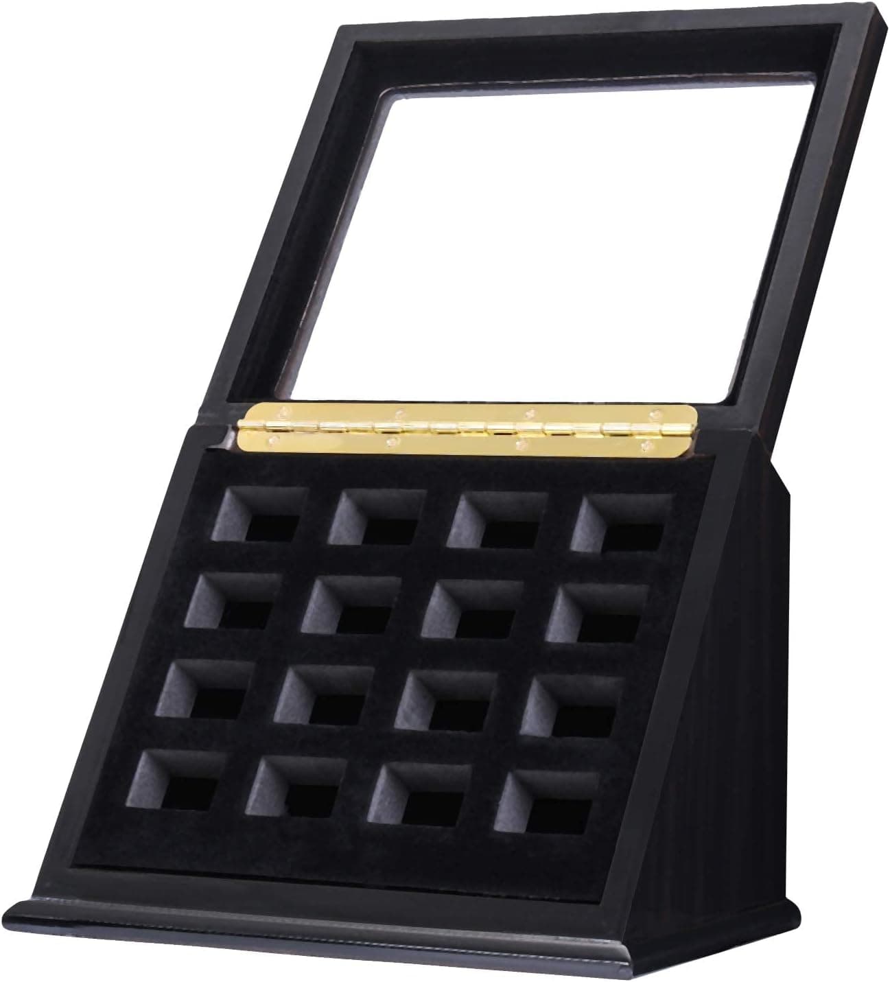 WISHDIAM Championship Ring Display Case Sports Ring Storage Box Wooden Black