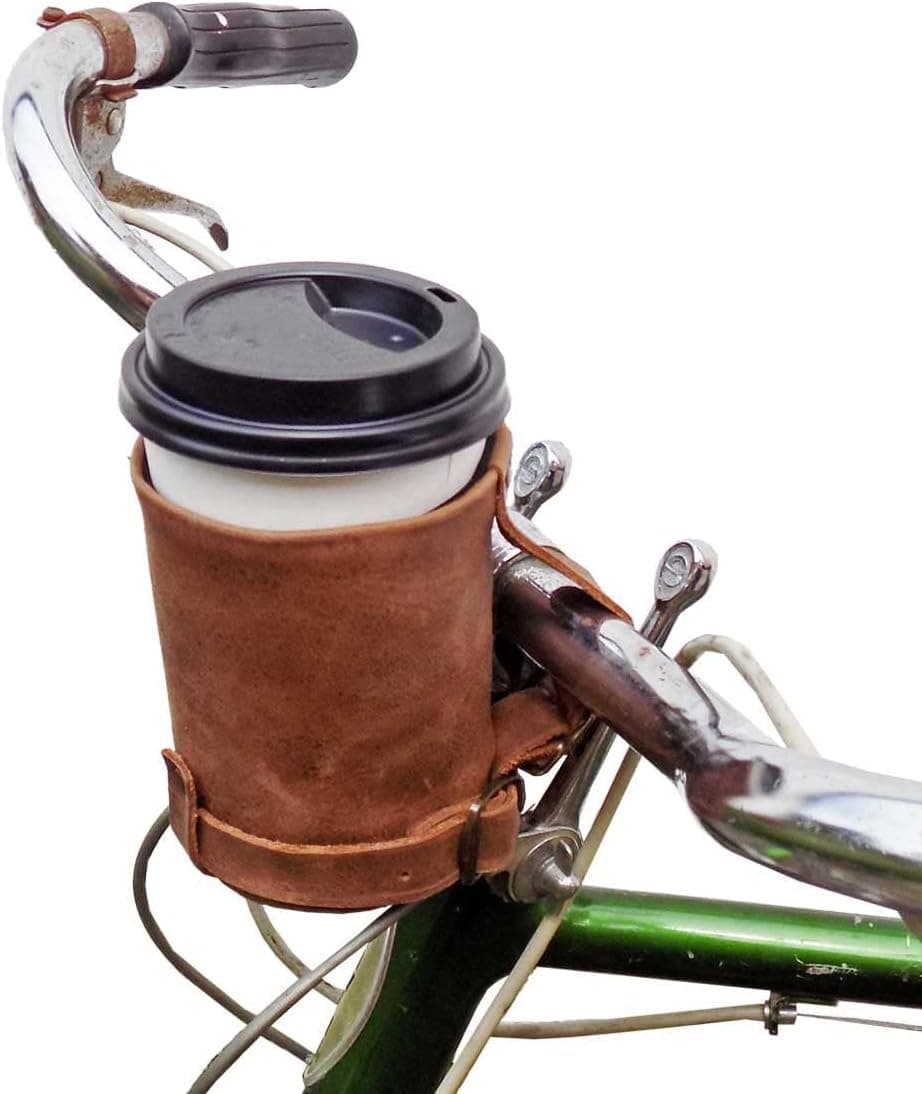 Hide & Drink, Cruzy Leather Bike Handlebar Cup Holder, Insulated Beverage Pouch for Commuters, Minimalist Bikers, Cyclers, Urban Nomad (Bourbon Brown)