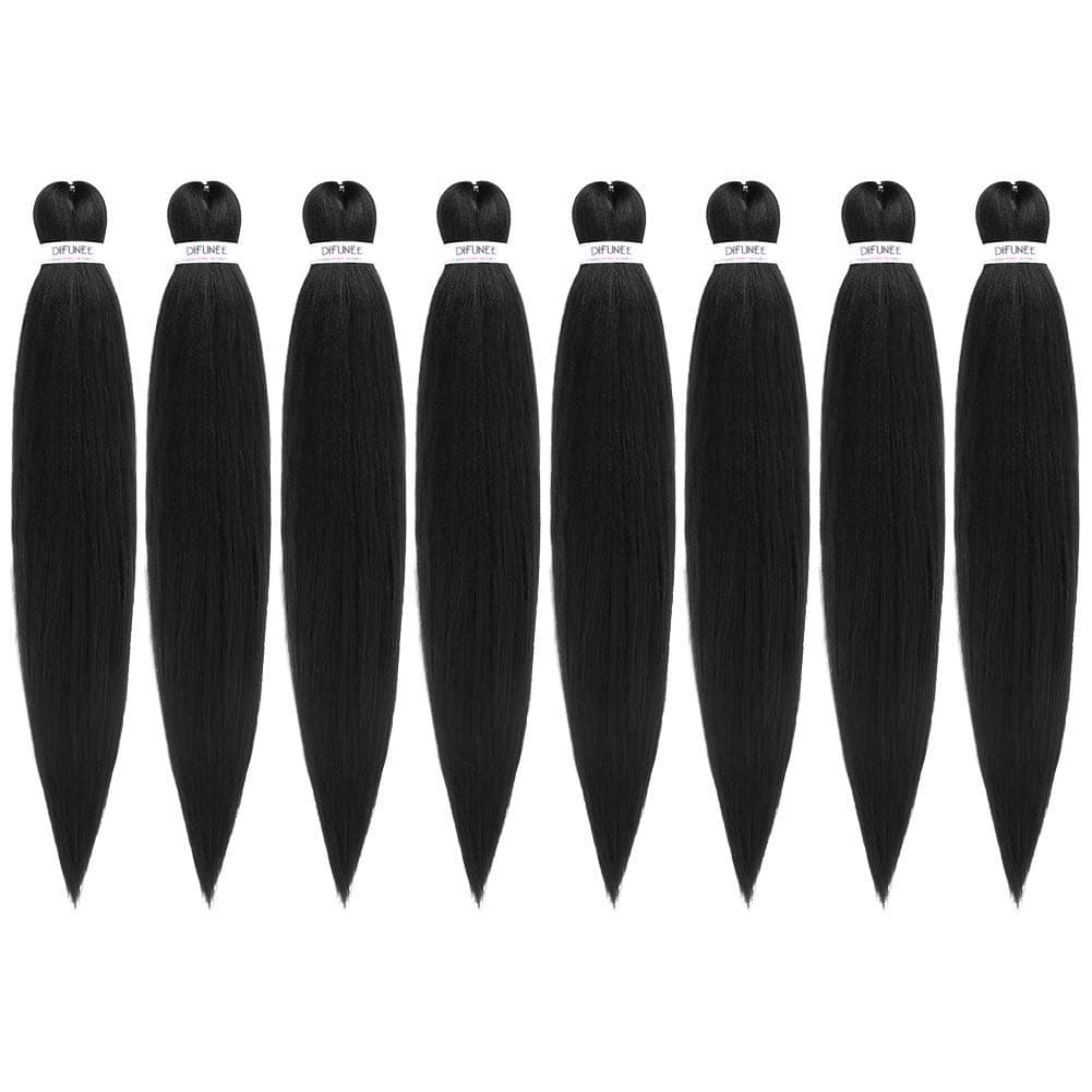 Difunee Pre-stretched Braiding Hair - 16 Inch 8 Packs Medium Long Braiding Hair Yaki Texture Soft Crochet Braids, Natural Black Hot Water Setting Twist Synthetic Braiding Hair Extensions（16 Inch, 1B-8P)
